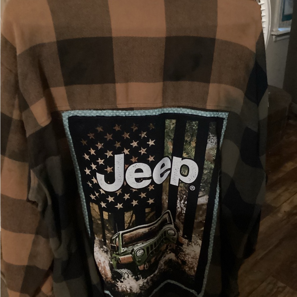 Jeep Brown and Black Plaid Jacket with Graphic